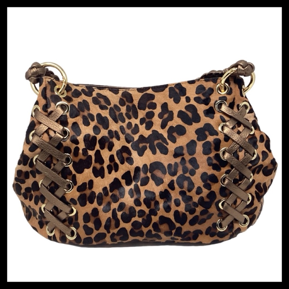 🔥 Michael Kors Rare Calf Hair Leopard Double-Leather Strap Hobo — Luxe & Mint! - Picture 6 of 13